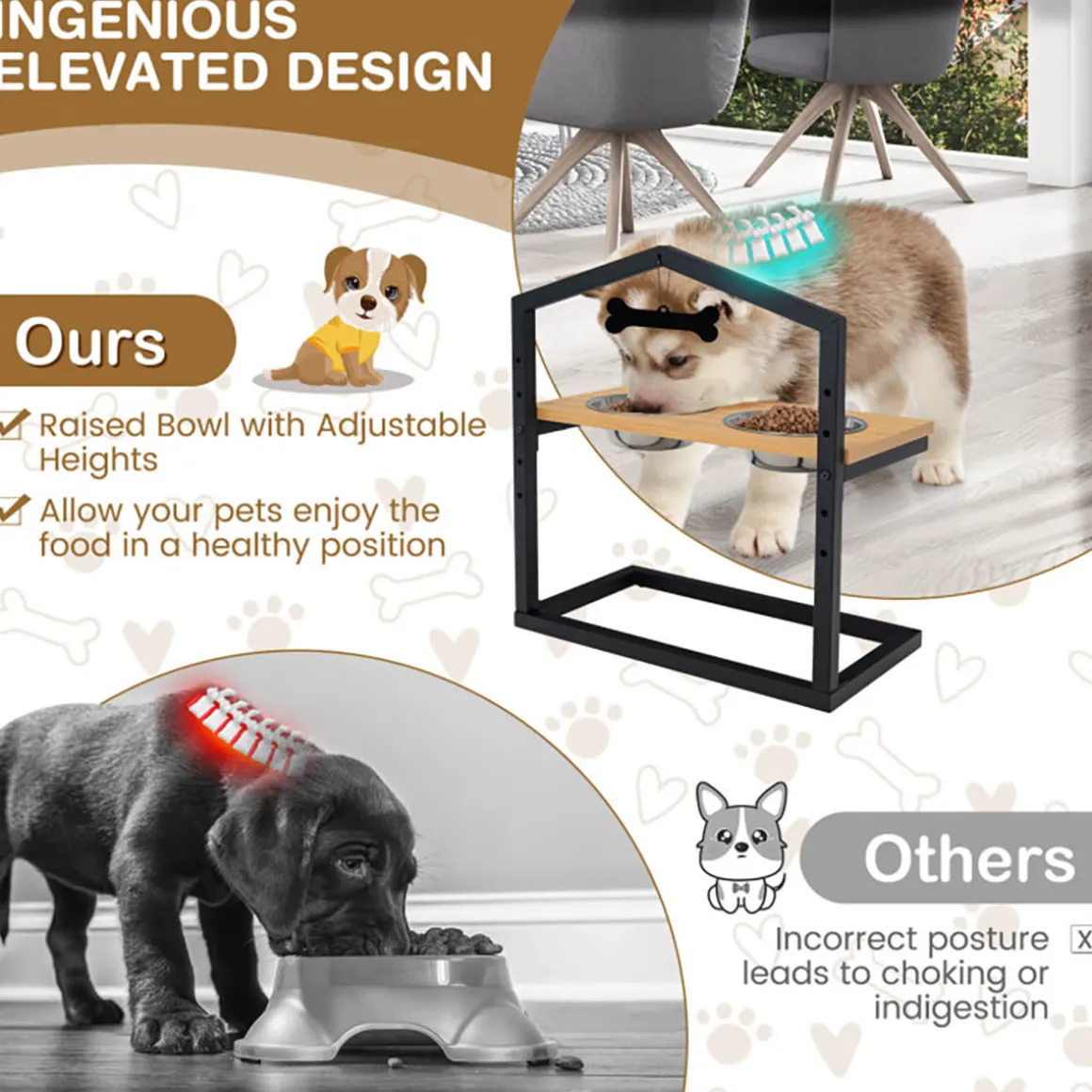 Adjustable Raised Pet Feeder with Stainless Steel Bowls