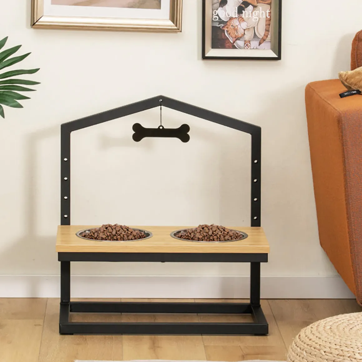 Adjustable Raised Pet Feeder with Stainless Steel Bowls