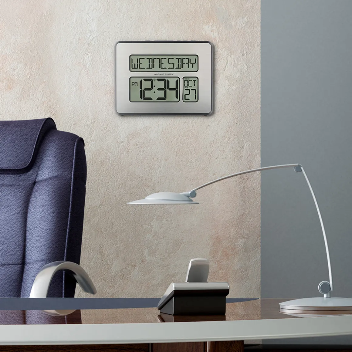 Atomic Digital Wall Clock w/White Backlight
