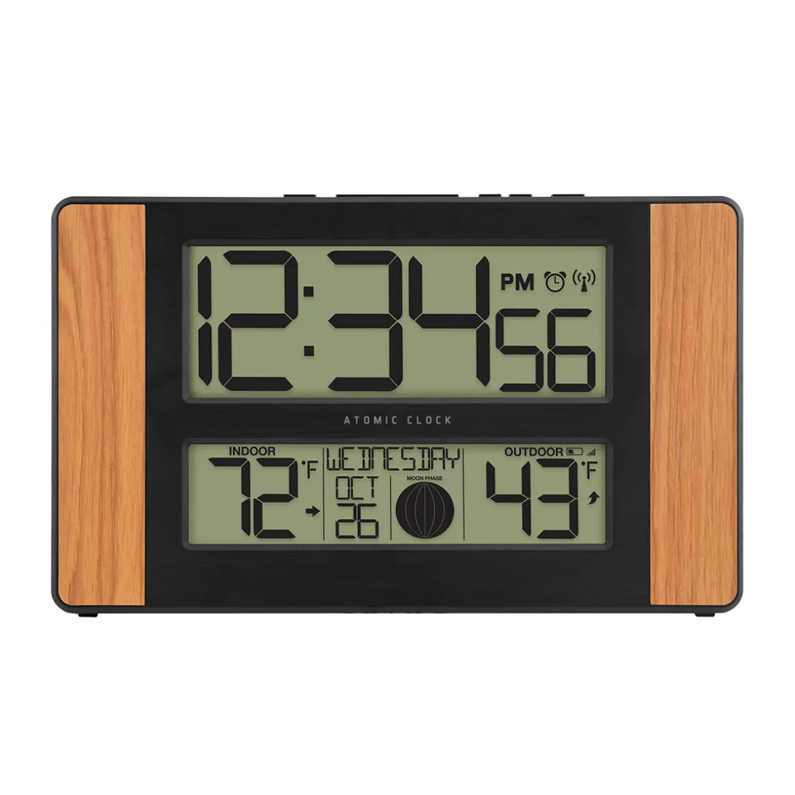 Atomic Digital Wall Clock with Temperature and Moon Phase