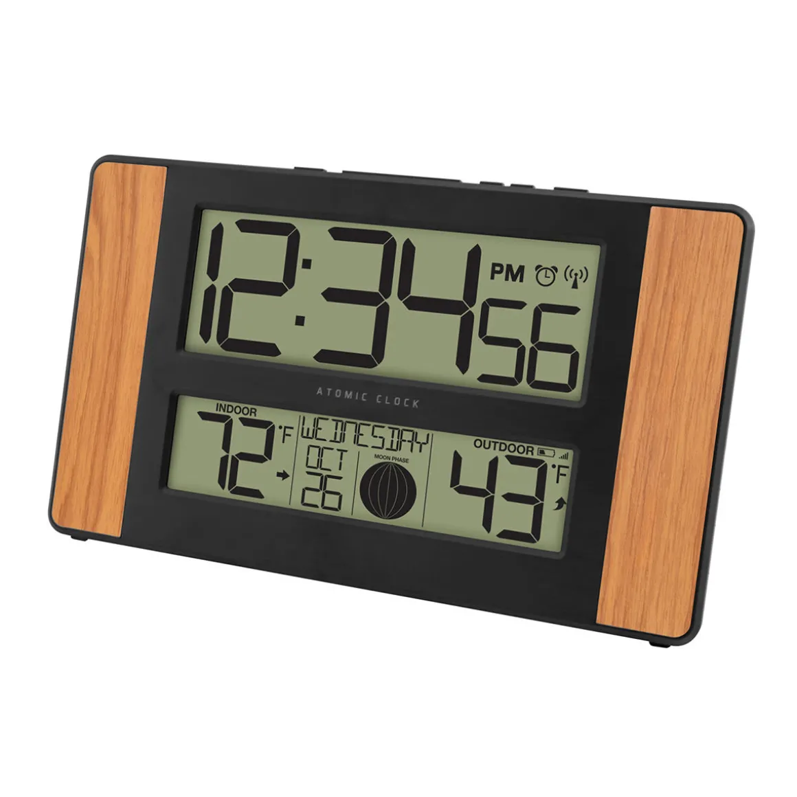 Atomic Digital Wall Clock with Temperature and Moon Phase