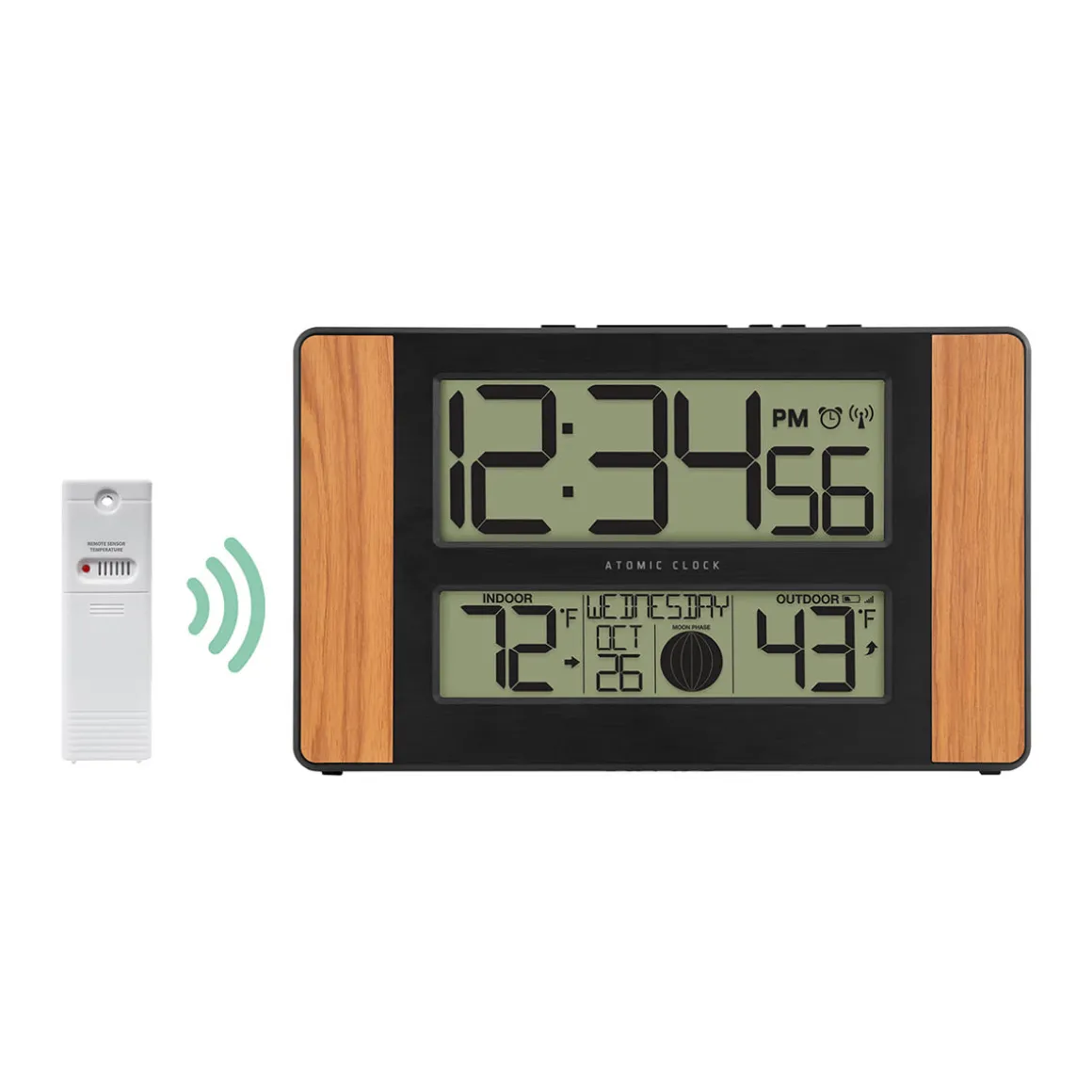 Atomic Digital Wall Clock with Temperature and Moon Phase