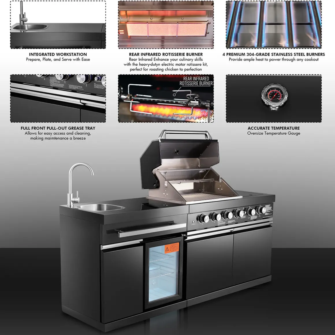 Black Stainless Steel Outdoor Grill Island