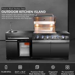 Black Stainless Steel Outdoor Grill Island