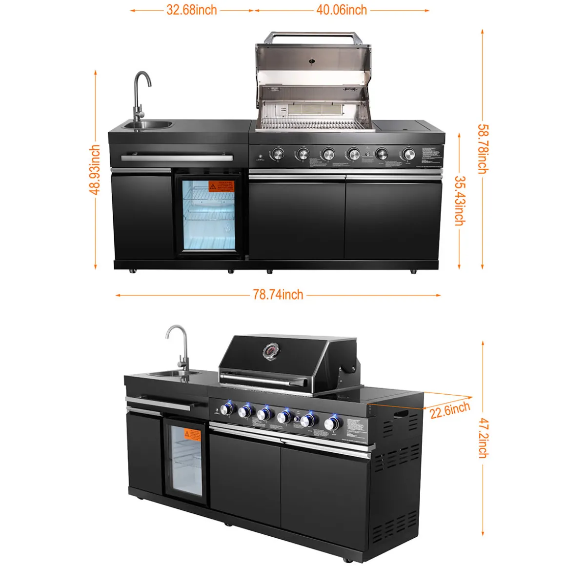 Black Stainless Steel Outdoor Grill Island