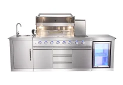 6-Burner Propane Gas Grill Island with Rotisserie and Outdoor Refrigerator