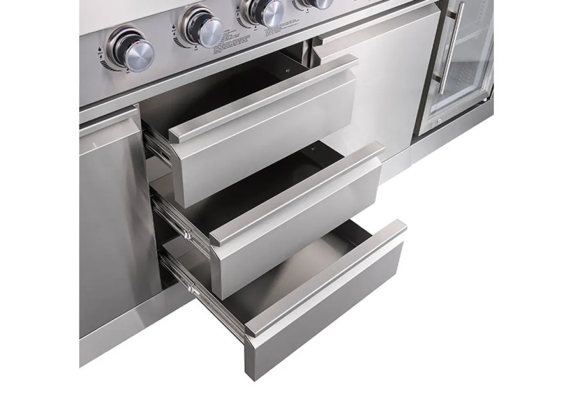 6-Burner Propane Gas Grill Island with Rotisserie and Outdoor Refrigerator