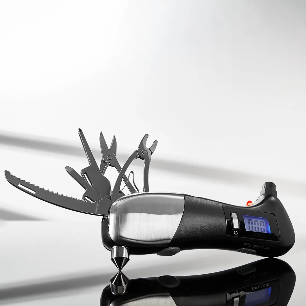 Car Emergency Tool with Digital Tire Gauge by Sharper Image