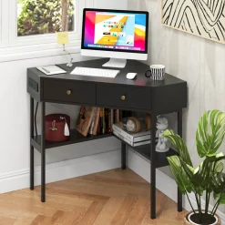 Corner Desk with Built-In Charging Station