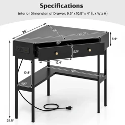 Corner Desk with Built-In Charging Station