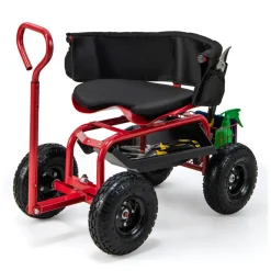 Cushioned Rolling Garden Cart with Swivel Seat