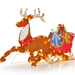 2D Pre-Lit Christmas Reindeer and Sleigh Decoration