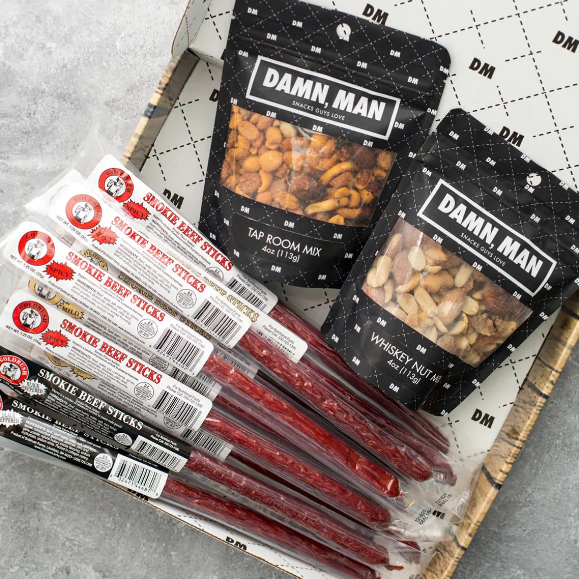 Damn, Man Gourmet Beef Sticks and Nuts Box