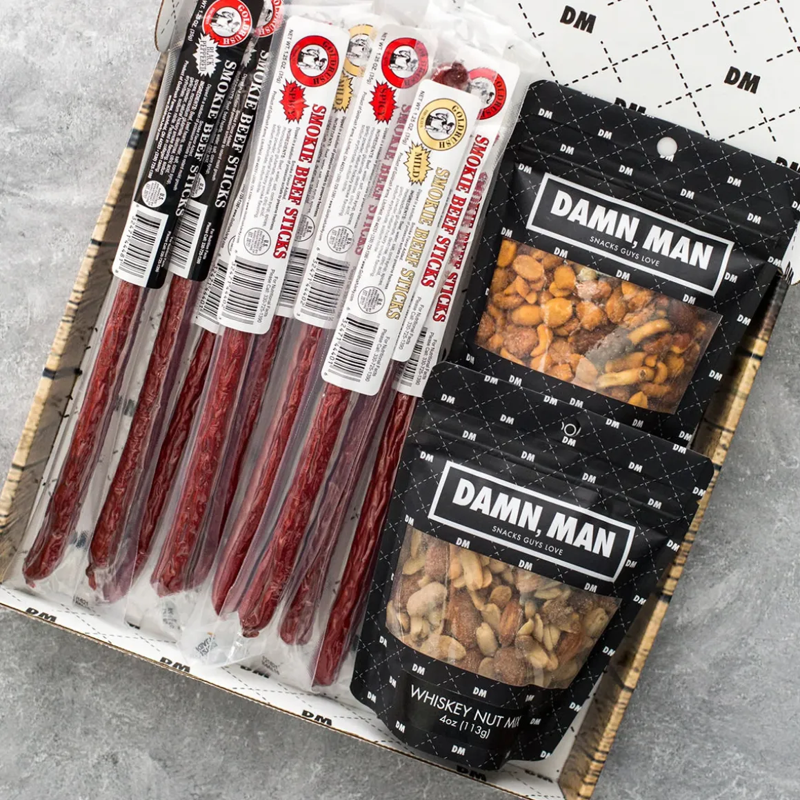 Damn, Man Gourmet Beef Sticks and Nuts Box