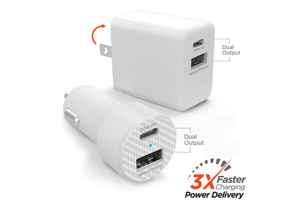 Fast Charge Dual Output Wall and Car Charger Set