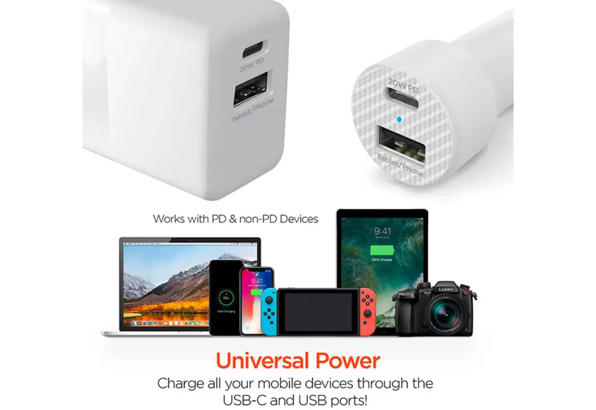 Fast Charge Dual Output Wall and Car Charger Set