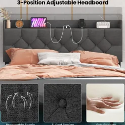 Floating LED Bed Frame with Charging Station