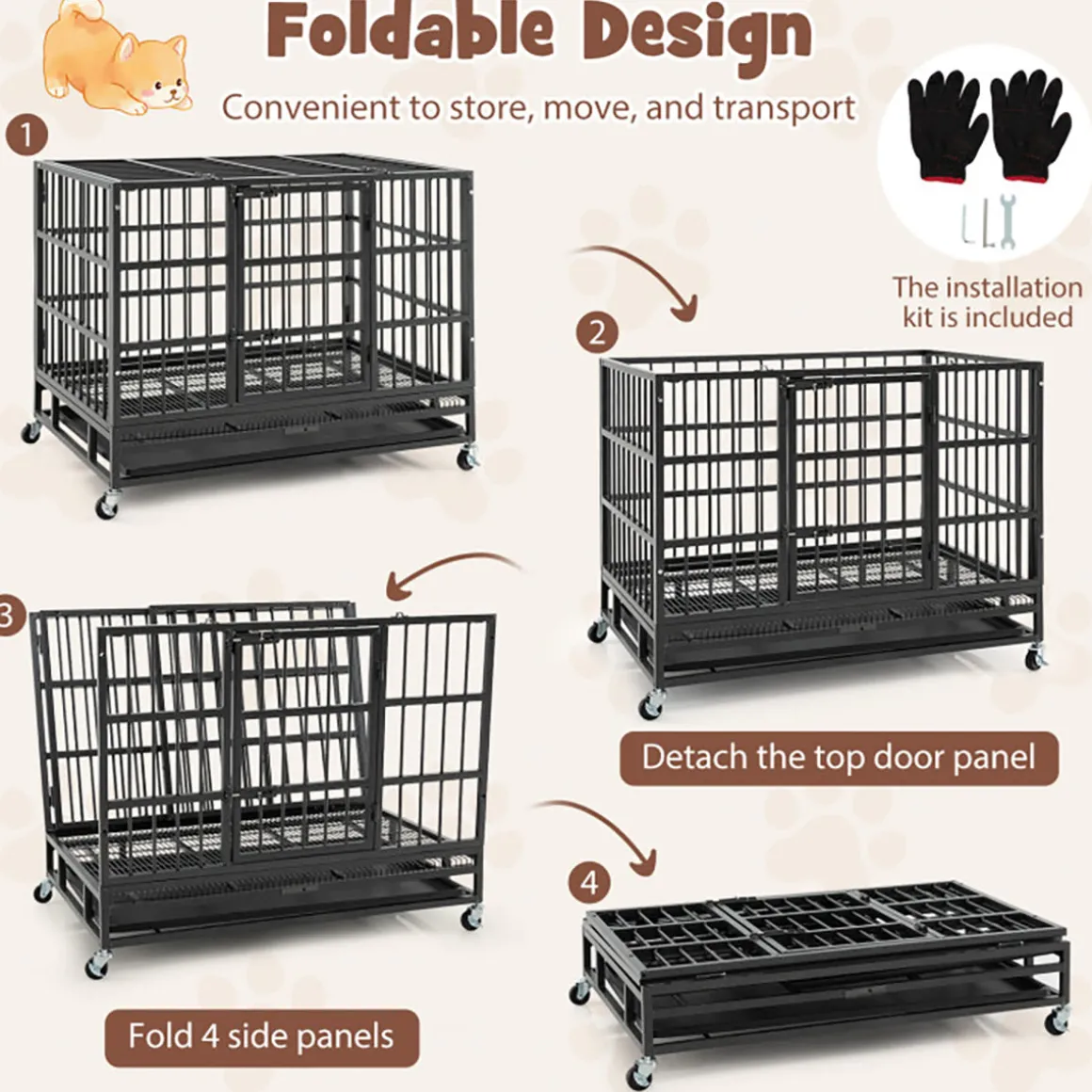 Foldable Heavy-Duty Metal Dog Cage