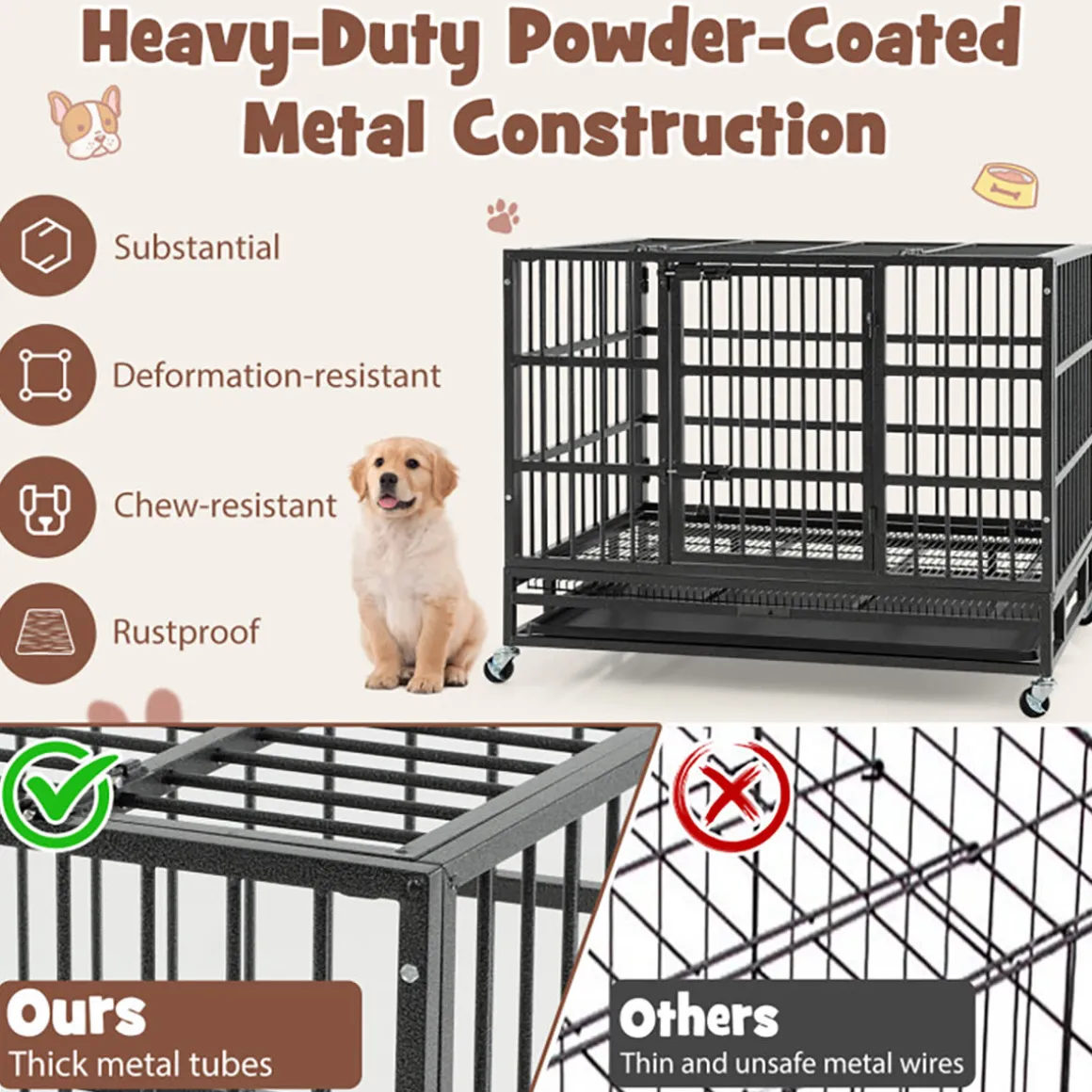 Foldable Heavy-Duty Metal Dog Cage