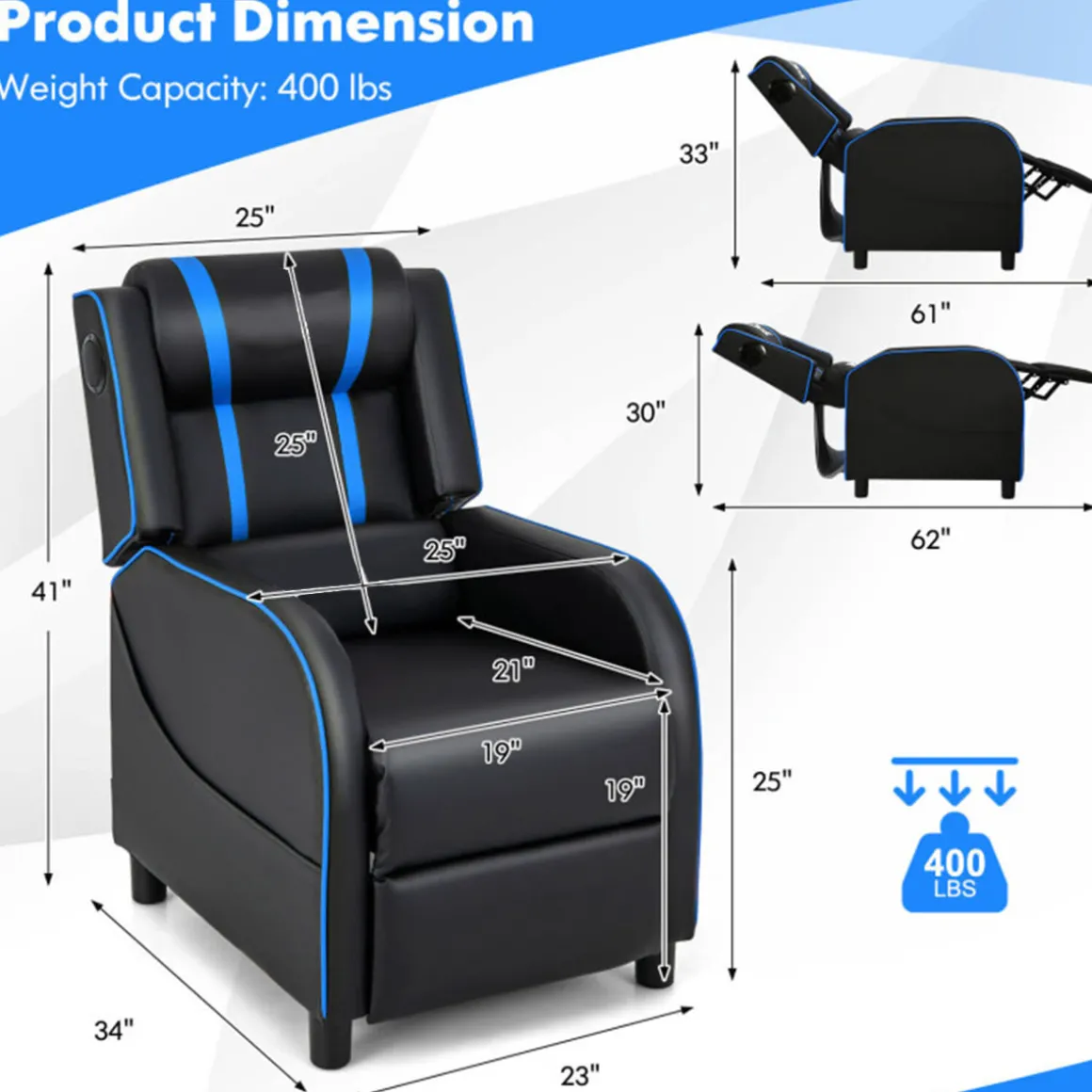 Gaming Massage Recliner Chair with Bluetooth Speakers
