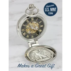 Glass Dome Silver Walking Liberty Half Dollar Pocket Watch
