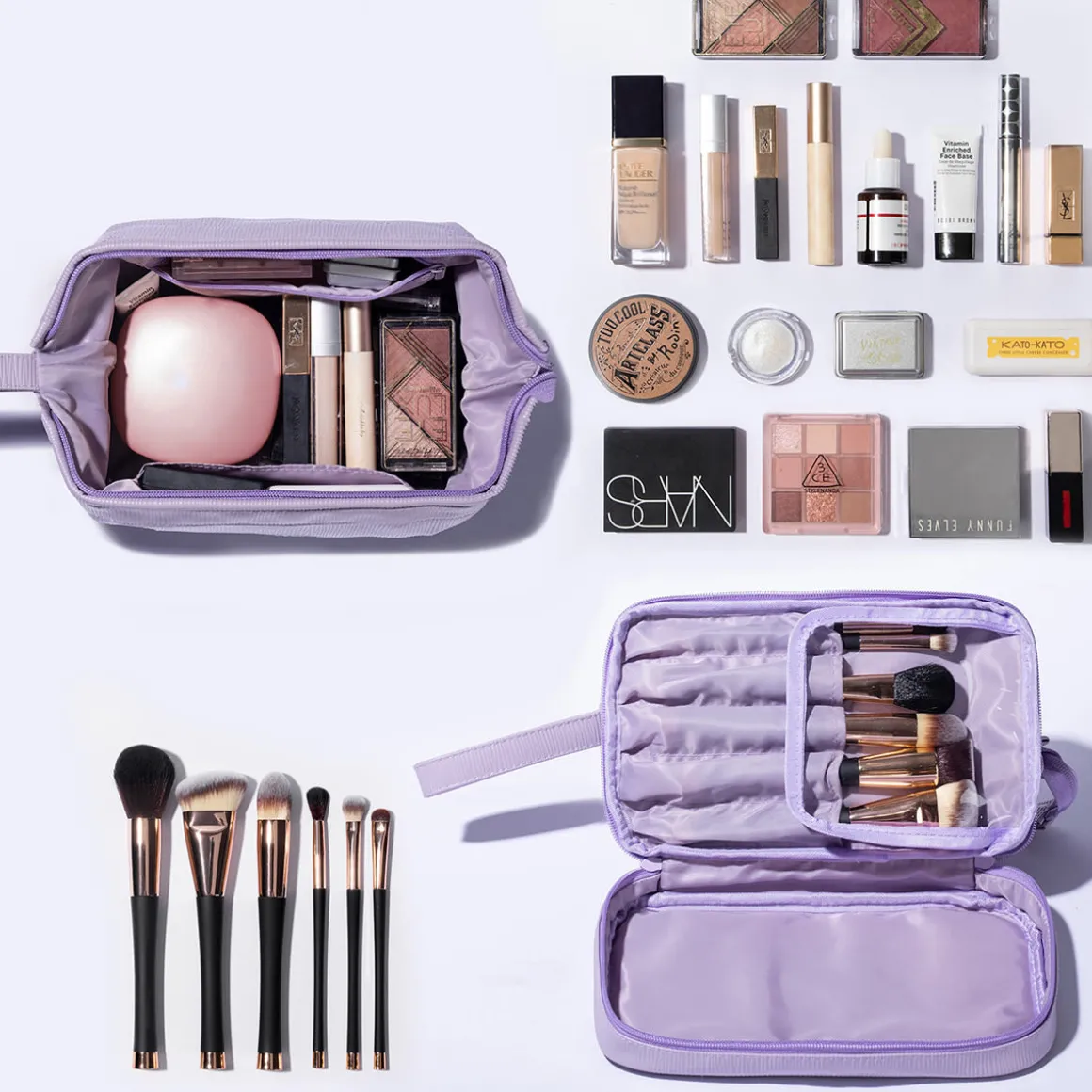2-in-1 Cosmetic Case with Makeup Brush Compartment