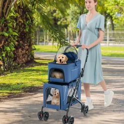3-in-1 Foldable Double Pet Stroller with Detachable Carriers