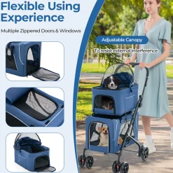 3-in-1 Foldable Double Pet Stroller with Detachable Carriers