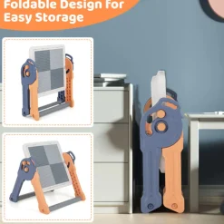 6-in-1 Folding Kids Art Easel with Building Block Tabletop