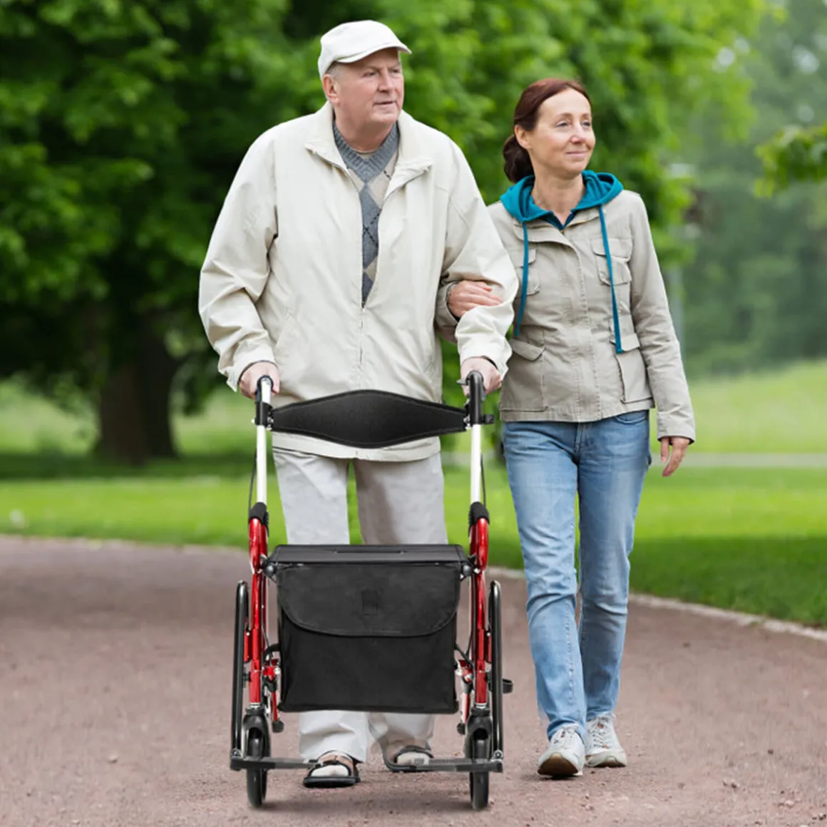 2-in-1 Folding Rollator Walker Transport Wheelchair