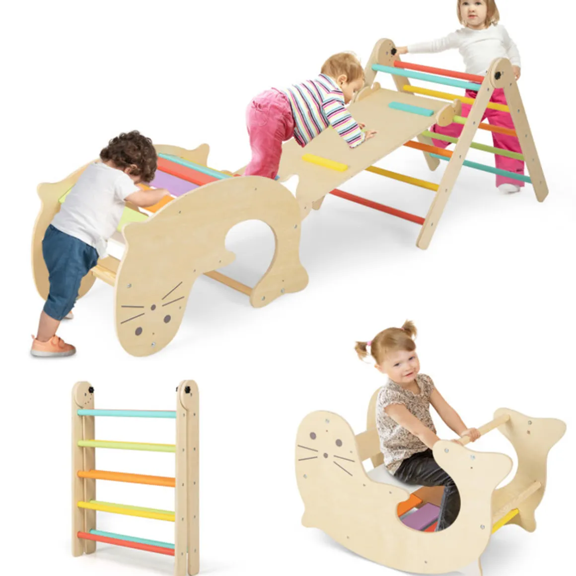 7-in-1 Indoor Climbing Toys with Reversible Ramp