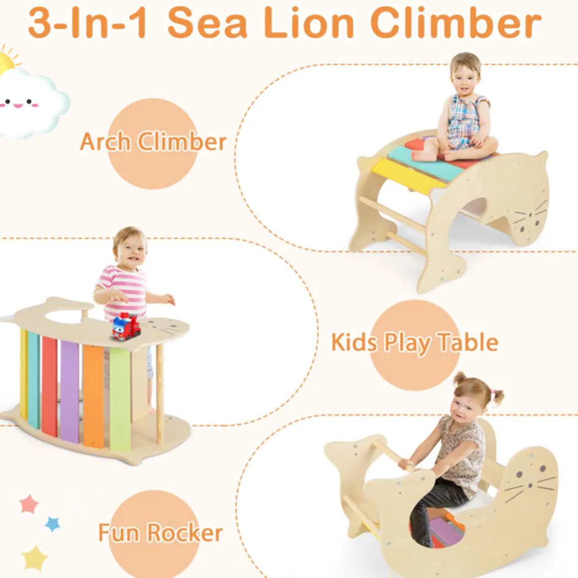 7-in-1 Indoor Climbing Toys with Reversible Ramp