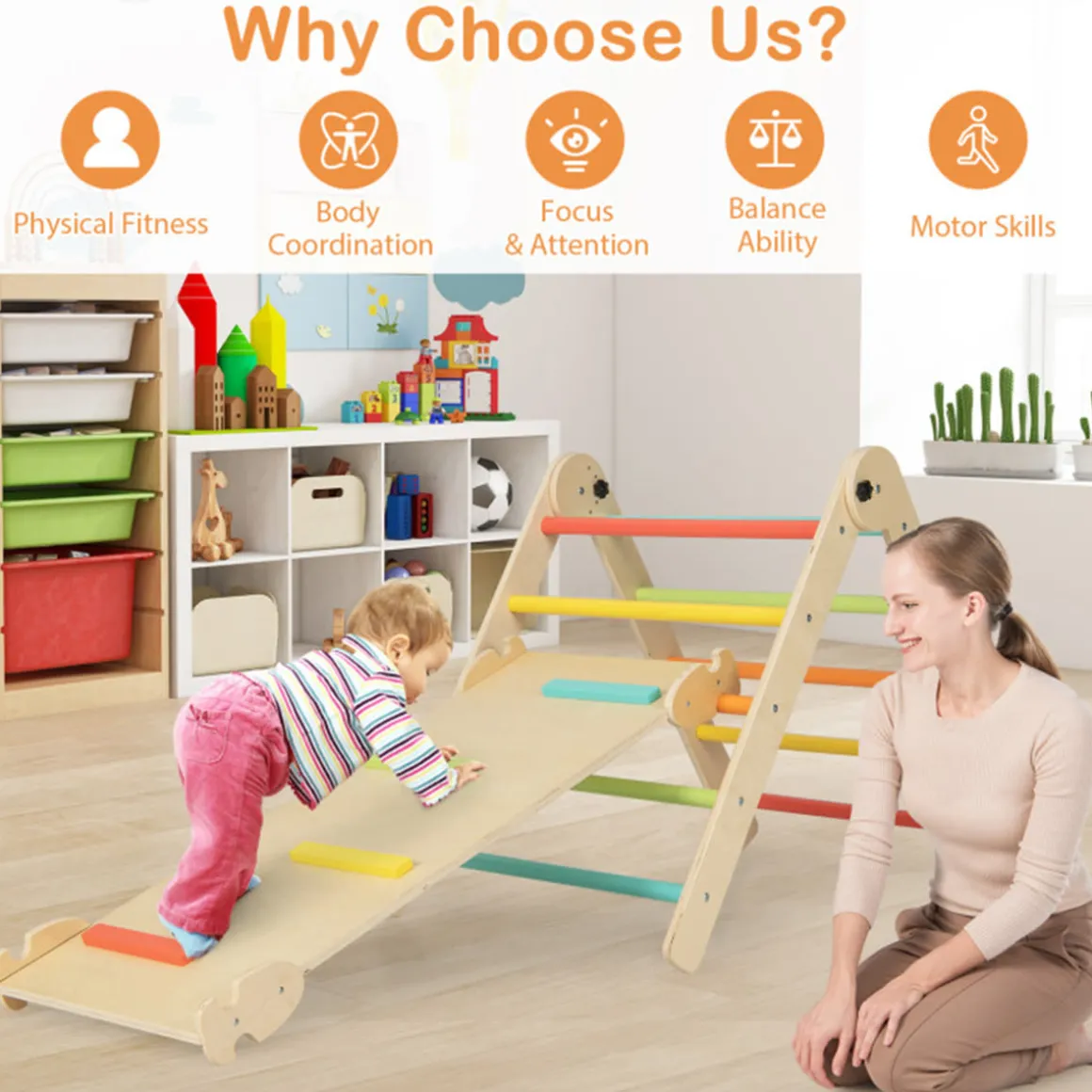 7-in-1 Indoor Climbing Toys with Reversible Ramp