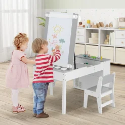 2-in-1 Kids Art Table and Easel Set with Chairs