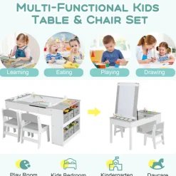 2-in-1 Kids Art Table and Easel Set with Chairs