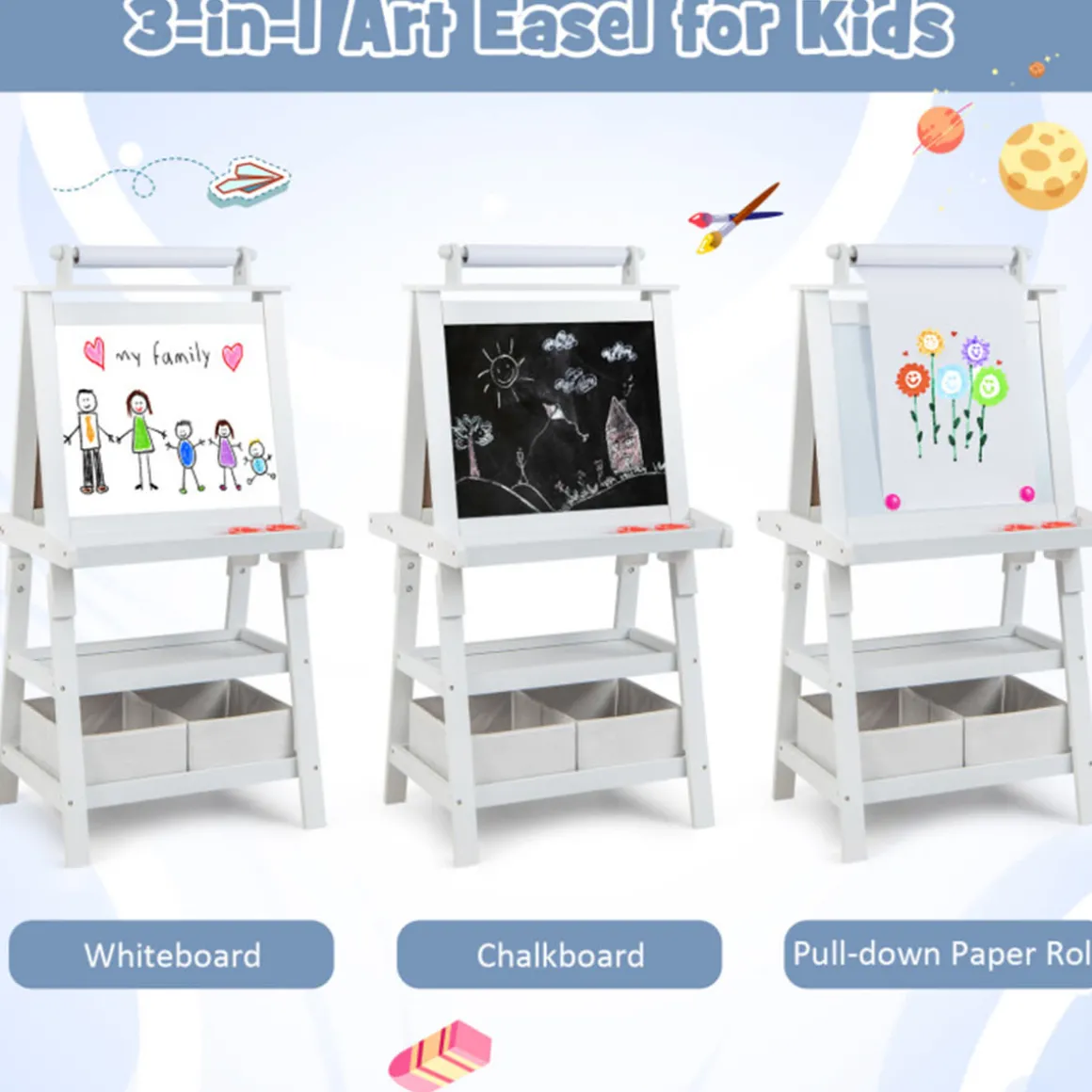 3-in-1 Kids Double-Sided Art Easel