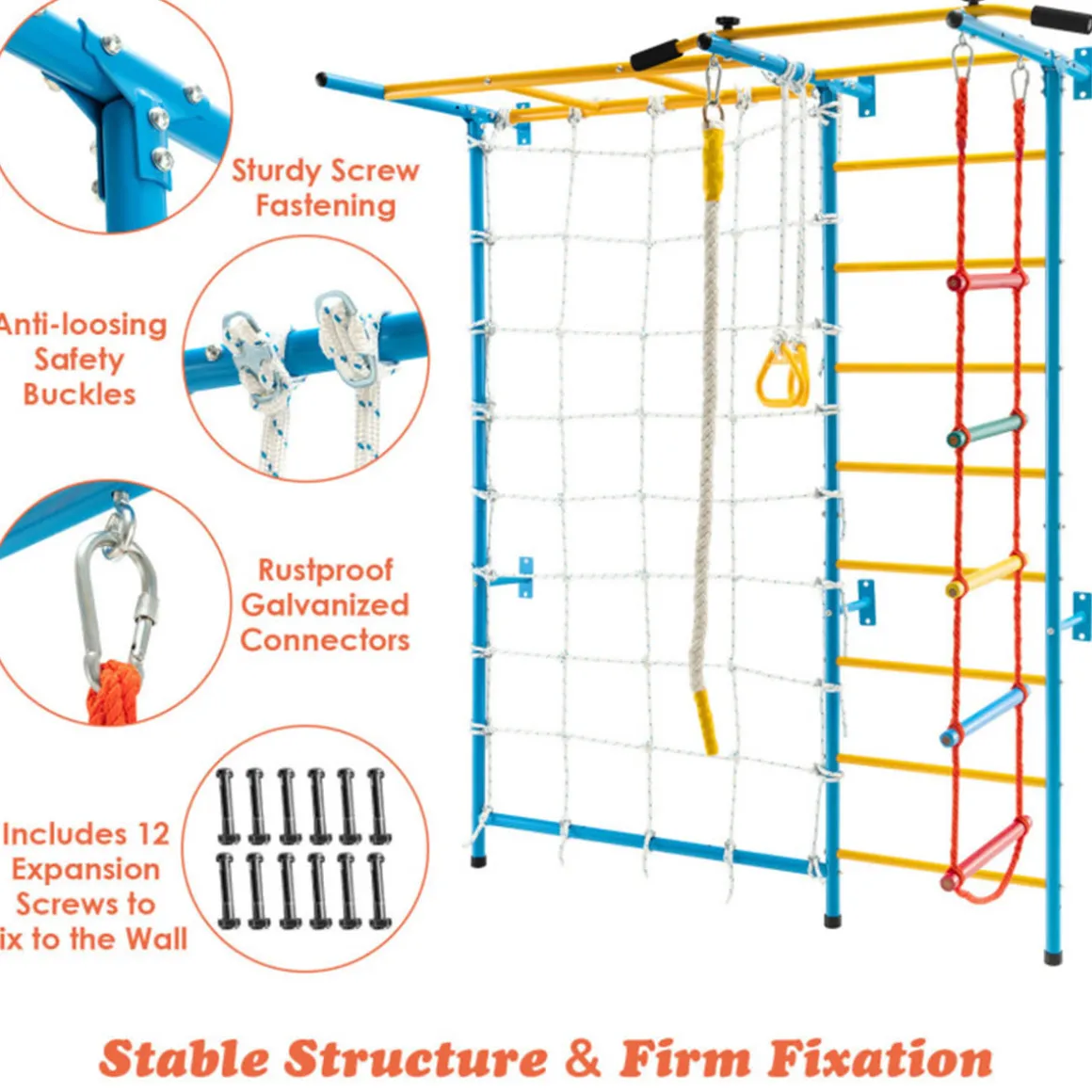 7-in-1 Kids Indoor Swedish Wall Gym Set