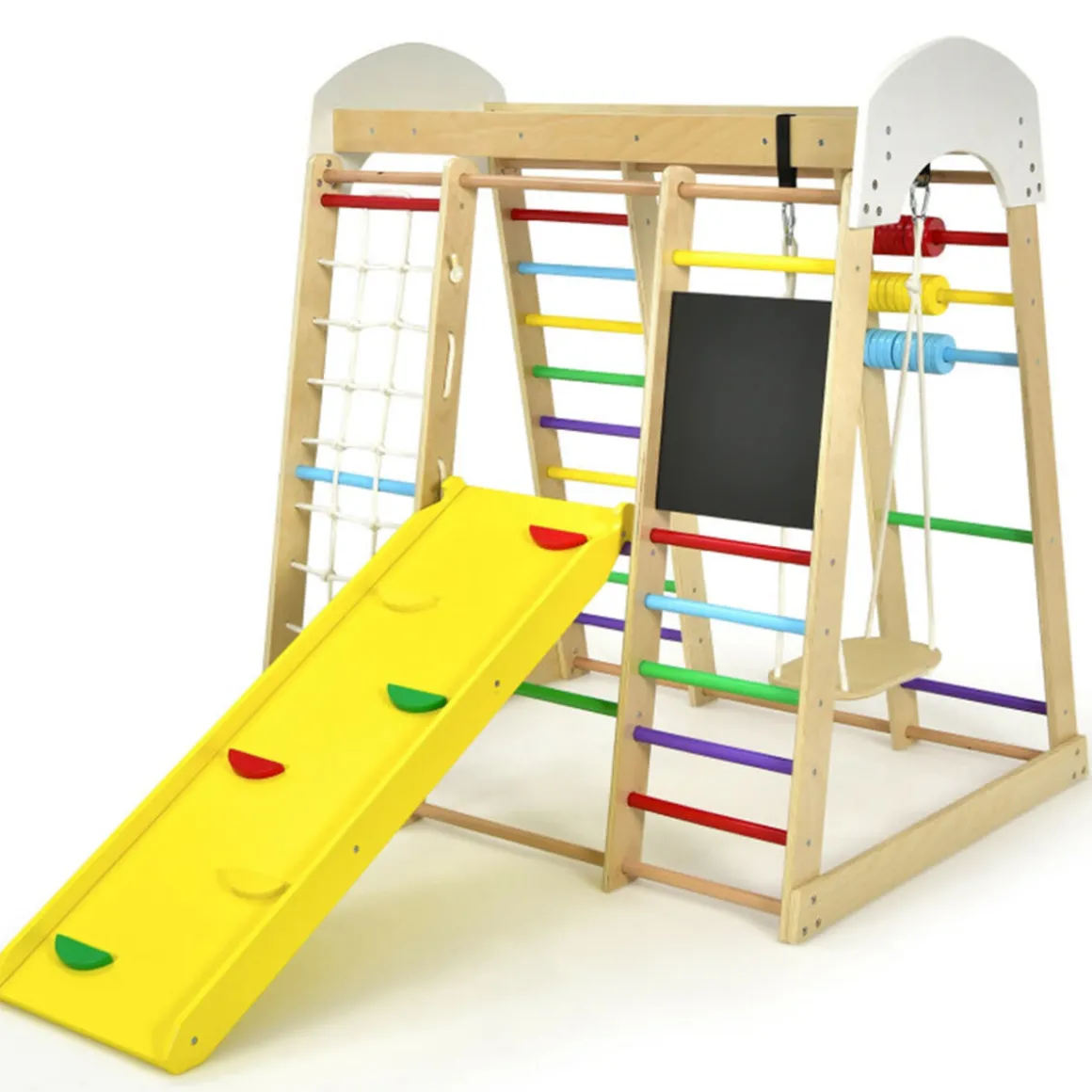 8-in-1 Wooden Climber Play Set with Slide and Swing