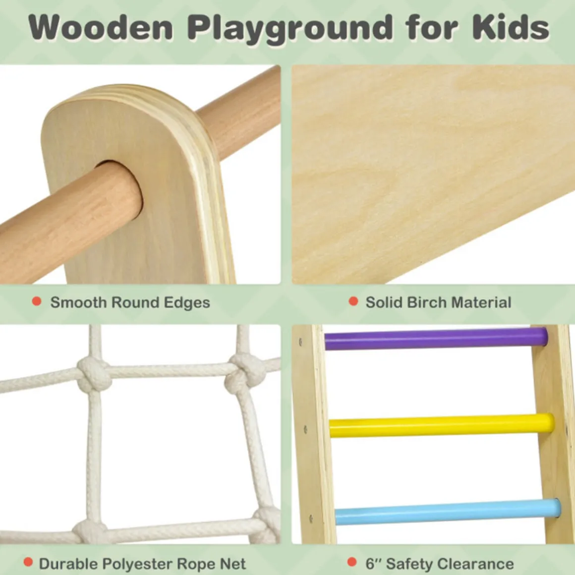 8-in-1 Wooden Climber Play Set with Slide and Swing