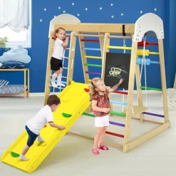 8-in-1 Wooden Climber Play Set with Slide and Swing