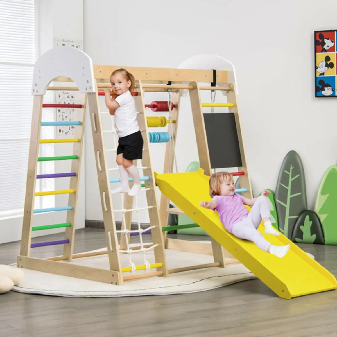 8-in-1 Wooden Climber Play Set with Slide and Swing