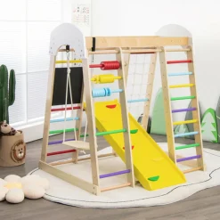 8-in-1 Wooden Climber Play Set with Slide and Swing