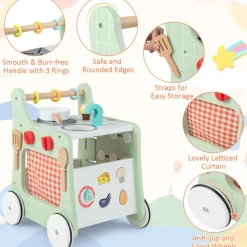 6-in-1 Wooden Push Walker Play Kitchen