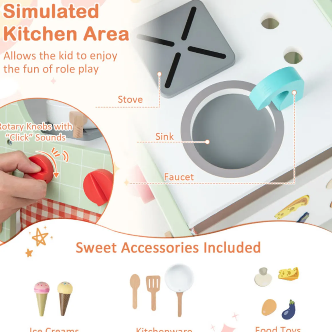 6-in-1 Wooden Push Walker Play Kitchen