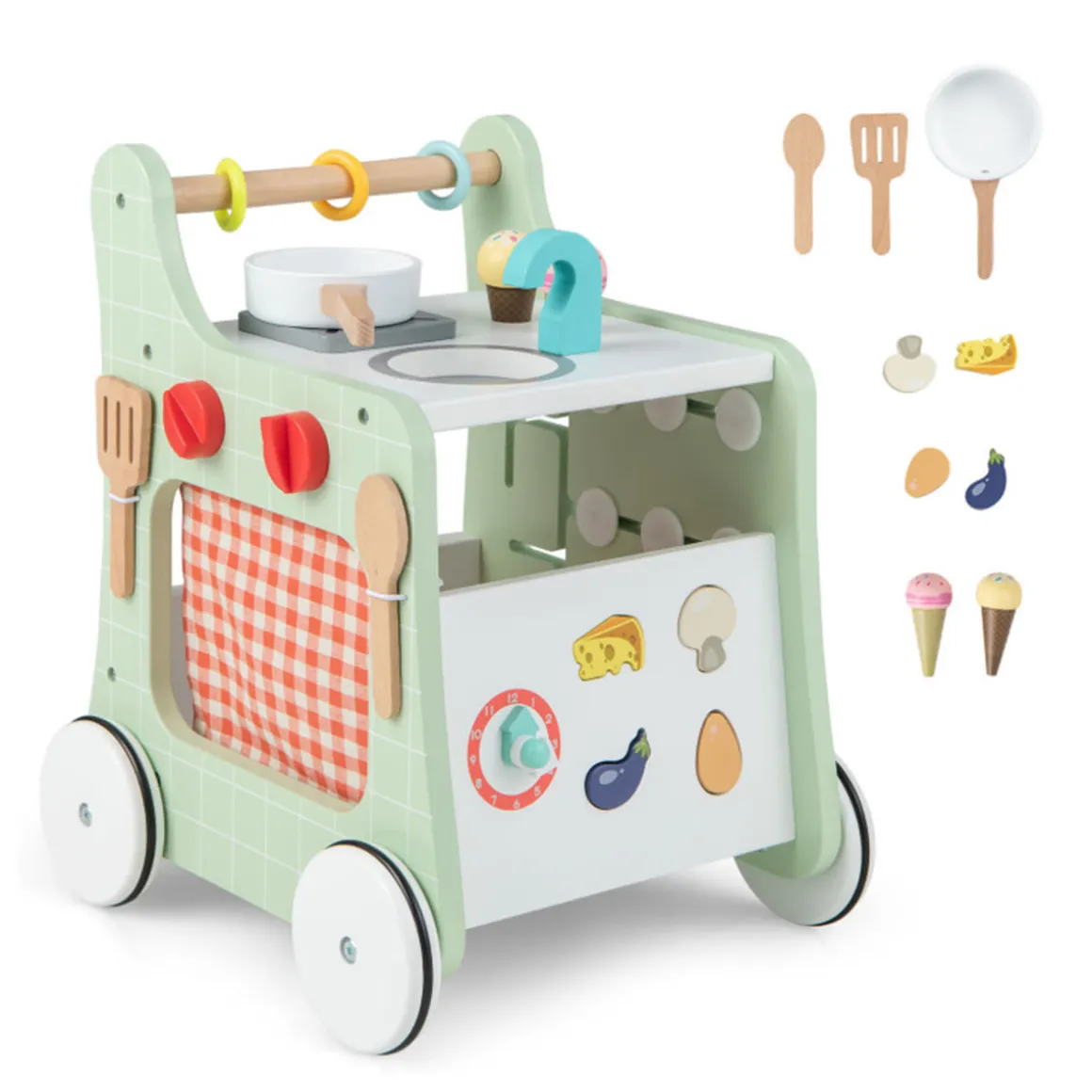 6-in-1 Wooden Push Walker Play Kitchen