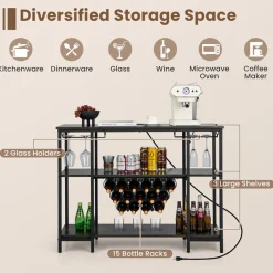 Industrial Wine Rack with Storage Shelves