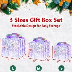 Iridescent Pre-Lit Christmas Gift Box Decoration (Set of 3)
