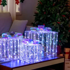 Iridescent Pre-Lit Christmas Gift Box Decoration (Set of 3)