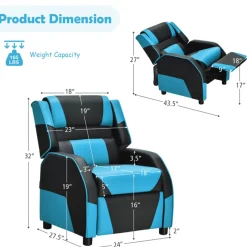 Kids Gaming Sofa Recliner with Headrest and Footrest