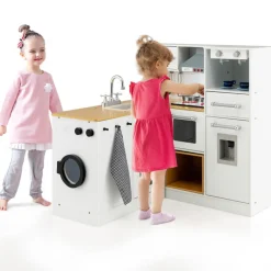Kids 2-Piece Wooden Pretend Play Kitchen with Sound